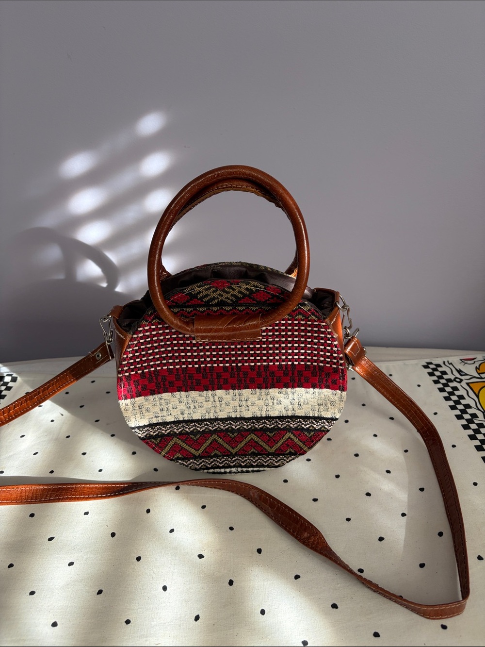 Woven Round Leather Crossbody Bag